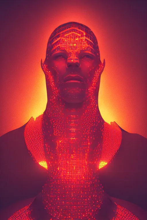Image similar to fantasy portrait of a man, red intricate hexagons, glow, cinematic, abstract, wlop, artgerm, octane render