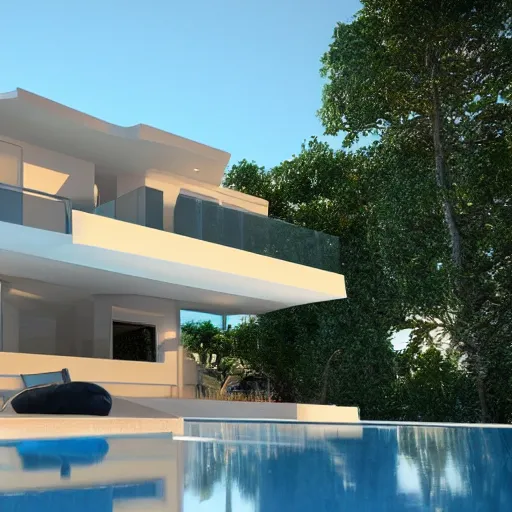Prompt: modern, realistic villa, architecture, scene, pool, mansion, 8 k