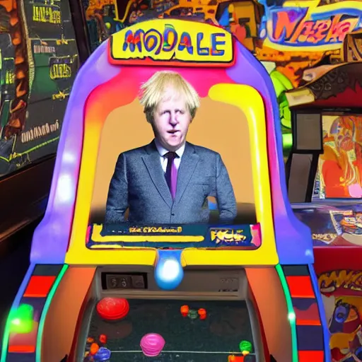 Image similar to an arcade whack a mole game with moles that look like boris johnson,