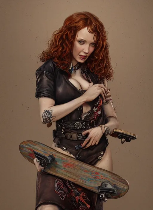 Image similar to Christina Hendricks as a ruggedly handsome skateboard girl, tasteful, intricate, elegant, highly detailed, centered, digital painting, artstation, concept art, smooth, sharp focus, illustration, artgerm, donato giancola, Joseph Christian Leyendecker, WLOP