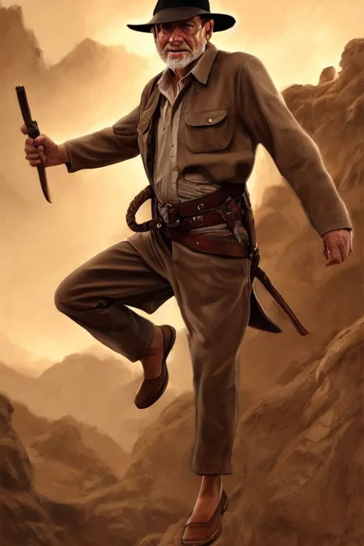 Image similar to full body photo of a older man wearing a indiana jones outfit in the style of stefan kostic, realistic, sharp focus, 8k high definition, insanely detailed, intricate, elegant, art by stanley lau and artgerm