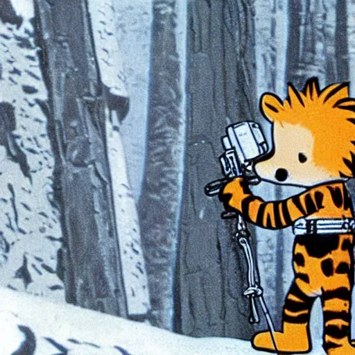 Prompt: a still of calvin an hobbes in star wars a new hope ( 1 9 7 7 )