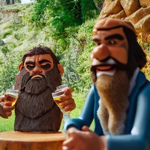 Image similar to caveman getting married drinking a beer in real life, intricate, highly detailed, detailed, hyper realistic, 4 k, 8 k uhd, realistic, great detail