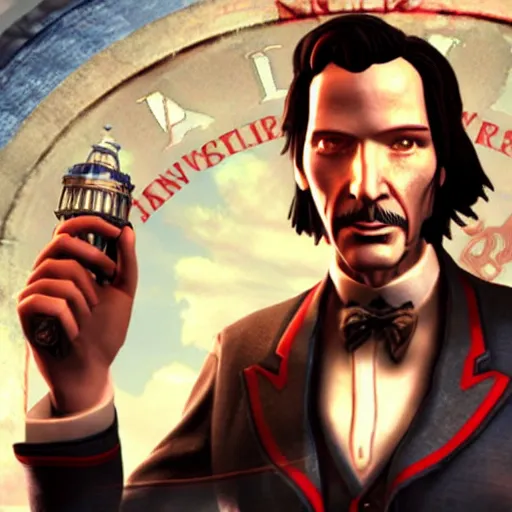 Image similar to screenshot from bioshock infinite, keanu reeves