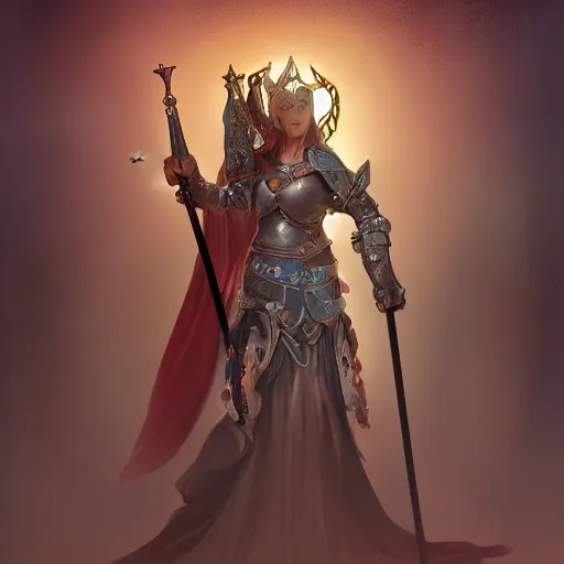 Prompt: Sacred female knights, beautiful dynamic lighting, close-ups, extremely high detail, photorealism, cinematic lighting, post-processing, concept art, art station, matte painting, Mucha's style