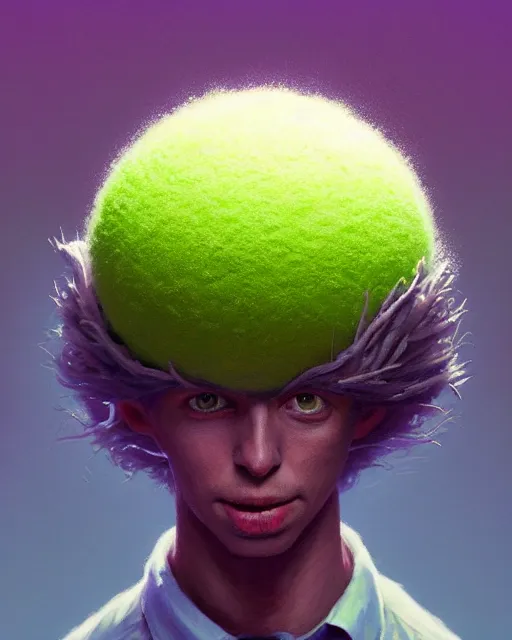 Image similar to highly detailed vfx portrait of a character of a tennis ball monster stephen bliss, chalk, unrealengine, greg rutkowski, loish, rhads, beeple, chalk, makoto shinkai and lois van baarle, ilya kuvshinov, rossdraws, tom bagshaw, basil gogos