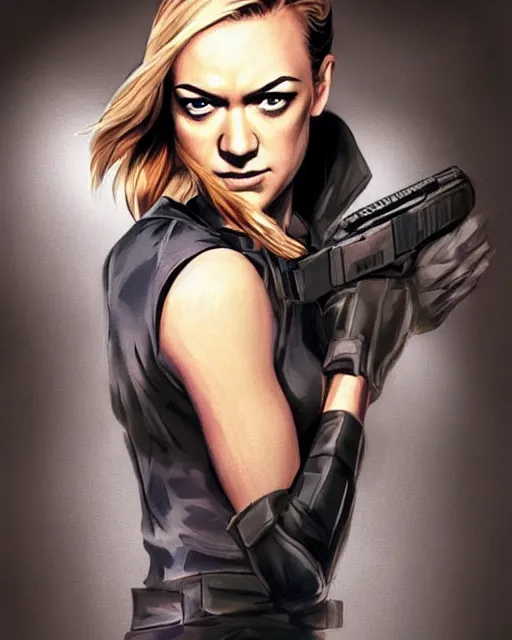 Image similar to yvonne strahovski in a spy outfit, anime medium shot, very anime, ambient lighting, perfect composition, ambient lighting, beautiful face, very extremely detailed blue eyes, eyes in the focal point, smooth shading, digital art