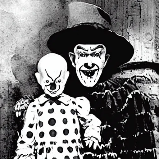 Image similar to old family portrait of pennywise and freddy krueger