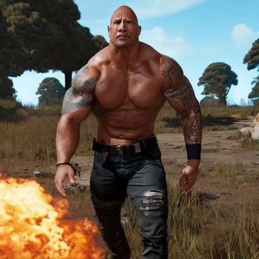 Image similar to Dwayne Johnson wins PUBG. Dance screenshot.