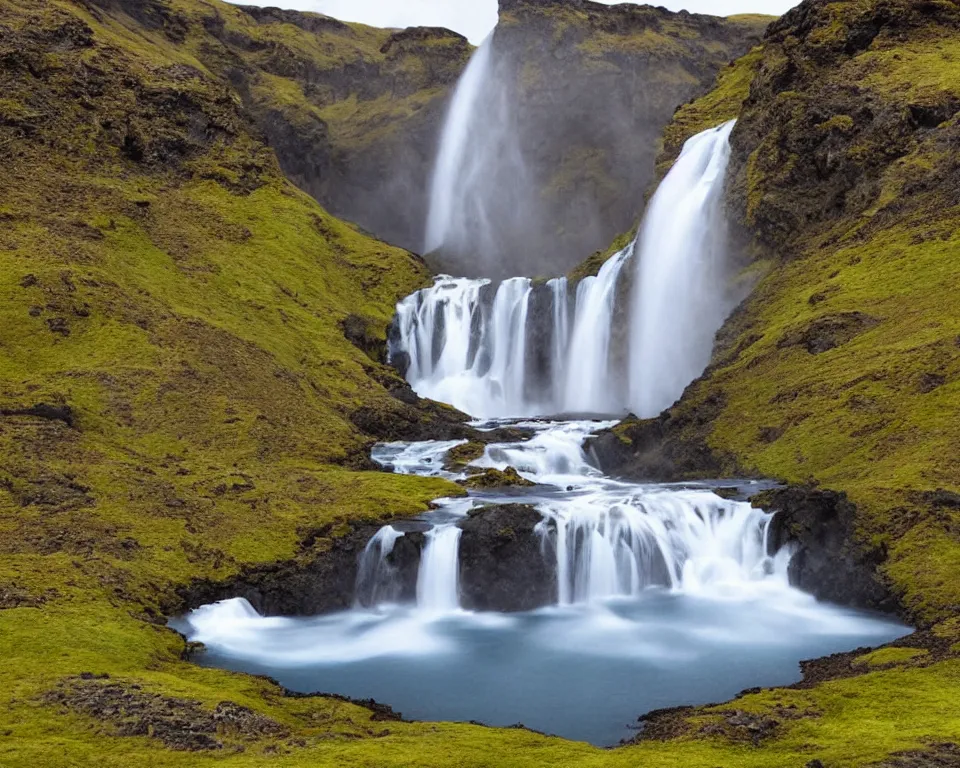 Prompt: an icelandic landscape, waterfall, hyper - realistic