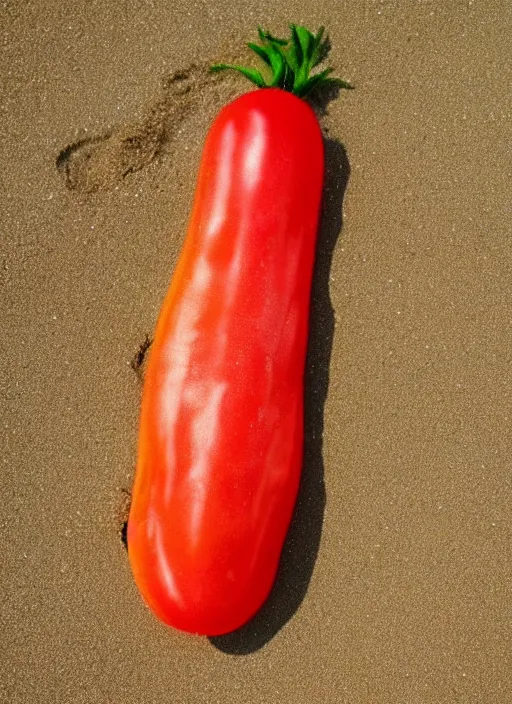 Image similar to a polymorphic jeff goldblum banana tomato raspberry on the sand of a beach