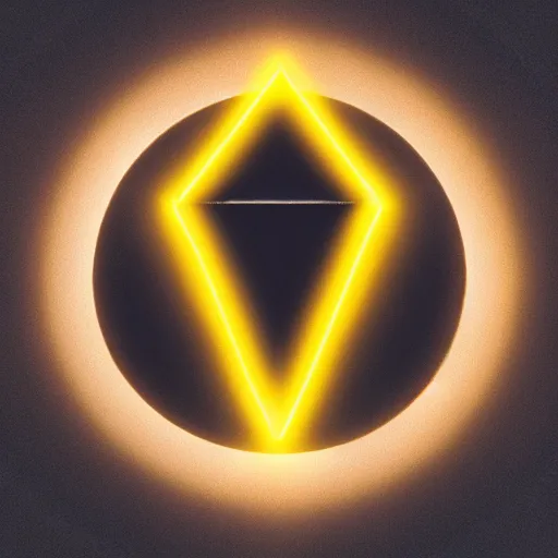 Image similar to yellow glowing triangle with one eye