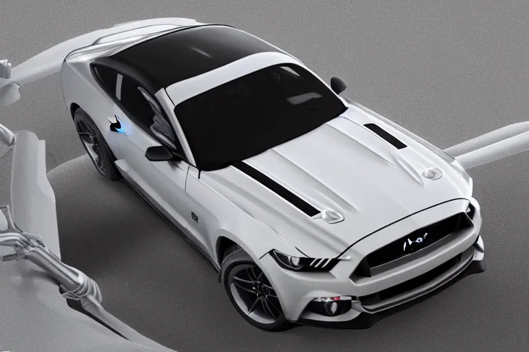 Prompt: high angle shot of a Ford Mustang designed by h. R. Giger, octane render, 8k, highly detailed, lights on, advertise photo