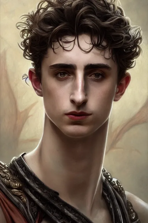 Image similar to ultra realistic illustration, timothee chalamet as perseus from baldurs gate and diablo, intricate, elegant, highly detailed, digital painting, artstation, concept art, smooth, sharp focus, illustration, art by artgerm and greg rutkowski and alphonse mucha