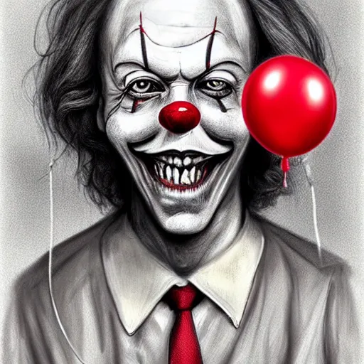 Prompt: surrealism grunge cartoon portrait sketch of jesus christ with a wide smile and a red balloon by - michael karcz, loony toons style, pennywise style, horror theme, detailed, elegant, intricate