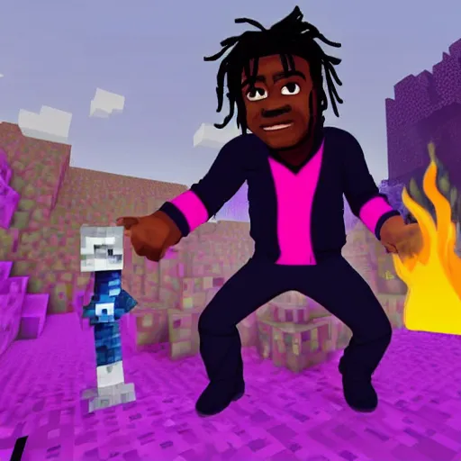 Image similar to Lil Uzi Vert throwing a tantrum because he dropped his diamonds in the lava while playing minecraft