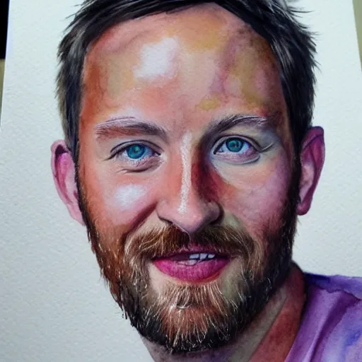 Image similar to watercolor portrait of scott hanselman. hyperrealistic. trending on artstation.