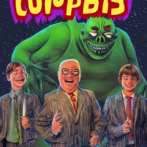 Prompt: goosebumps book cover, tim jacobus art, my dad is a monster