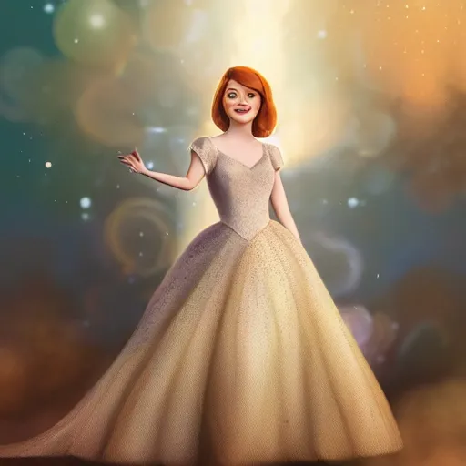 Image similar to full body portrait of Emma Stone as a Disney princess, professional studio lightening, volumetric lightening, photorealism