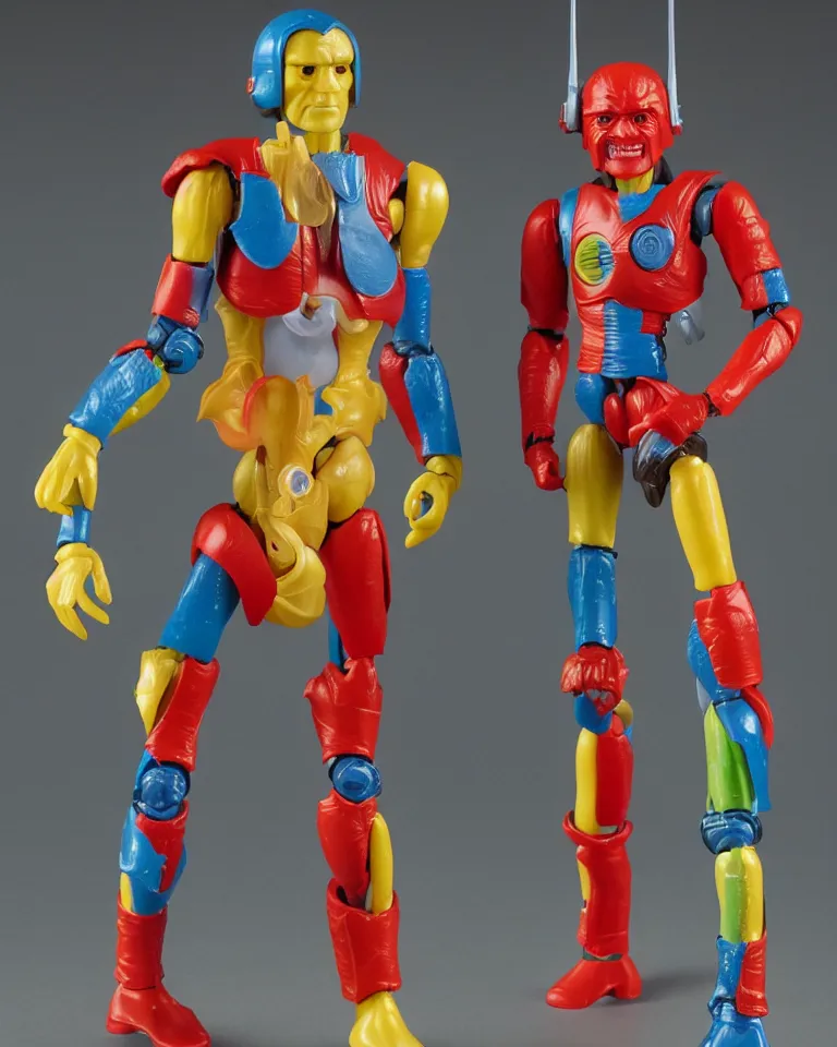 Image similar to product photo of a colorful kenner 1 9 8 0's action figure, five points of articulation, sci - fi, 8 k, full body, studio lighting