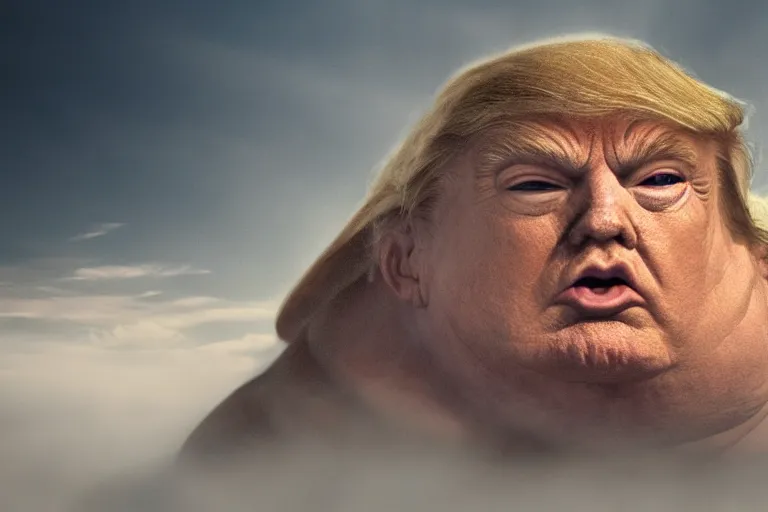 Prompt: jabba the hutt with the head of donald trump, cinematic, 4 k, god rays through fog.