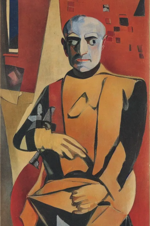 Prompt: Portrait en plein pied of the Galactic Emperor in their royal attire, by Georges Braque, museum catalog, high definition,