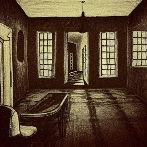 Image similar to “ childs drawing of the overlook hotel ’ s interior ”