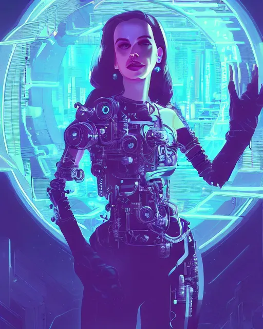 Image similar to portrait of lana del rey as a cyberpunk cyborg. roses, sci - fi, missing panels, intricate abstract upper body intricate artwork, by tooth wu, wlop, beeple, dan mumford. concept art, octane render, deviantart, greg rutkowski, cinematic, key art, hyperrealism, iridescent accents