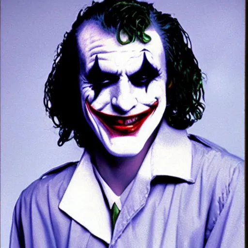 Image similar to the joker's senior yearbook photo, 1 9 8 7