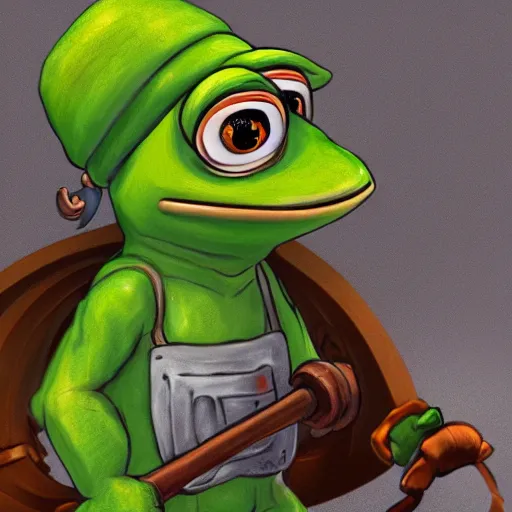Image similar to cute pepe the miner, detailed, artstation