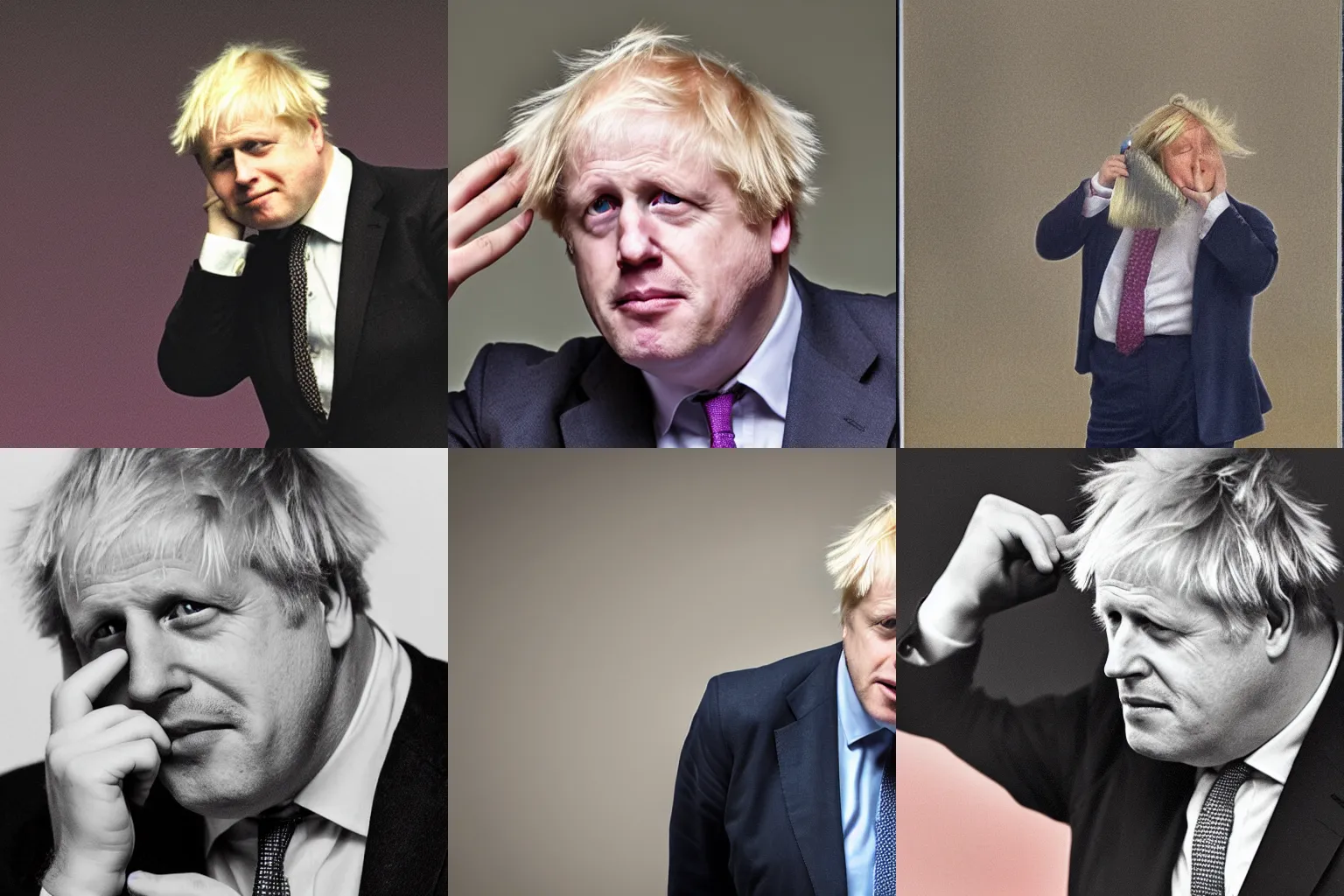 Prompt: a photo Boris Johnson combing his hair, 8k, highly detailed photo