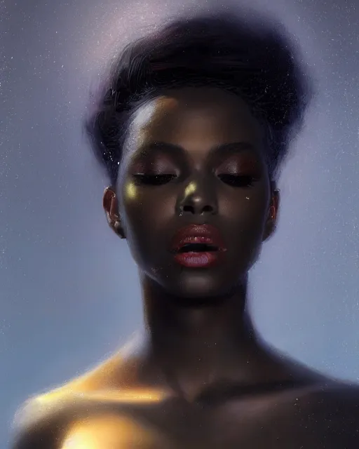 Image similar to Love as a beautiful black princess, gorgeous, portrait, powerful, intricate, beautiful, masterpiece, elegant, volumetric lighting, back lighting, rimlight, dramatic lighting, digital painting, highly detailed, artstation, sharp focus, illustration, Artgerm, Jean-Léon Gérôme , ruan jia