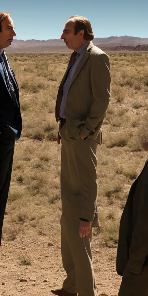 Prompt: saul goodman talking to heisenberg, cinematic, 4 k - - width 1 0 2 4