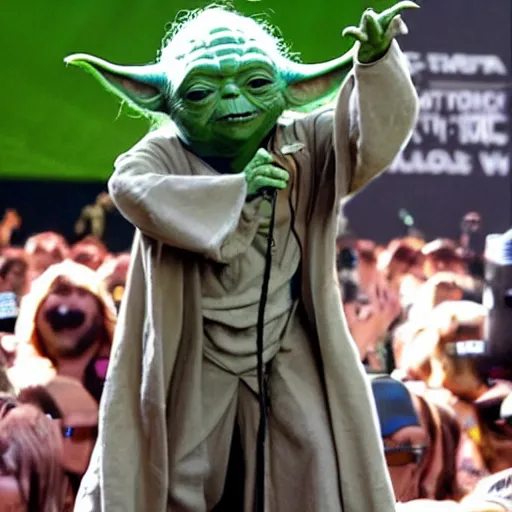 Image similar to Yoda performing a concert at Lollapalooza