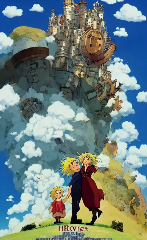 Prompt: movie poster of Howl's Moving Castle starring Danny Devito