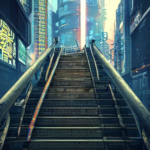 Prompt: Stairway to heaven, cyberpunk