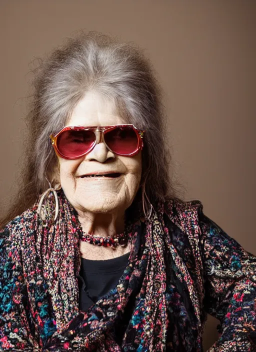 Prompt: DSLR photo portrait still of 77 year old age 77 Janis Joplin at age 77!!!, 85mm f1.8