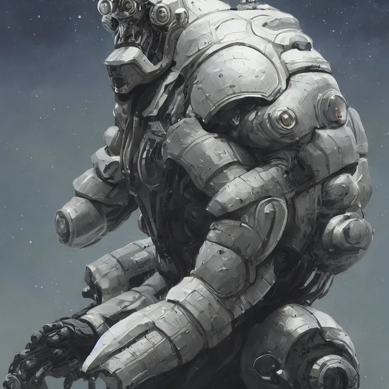 Image similar to a highly detailed science-fiction character portrait of a serious gorilla wearing a white armored space suit, intricate, wild, digital painting, artstation, concept art, smooth, sharp focus, illustration, art by artgerm and greg rutkowski and alphonse mucha