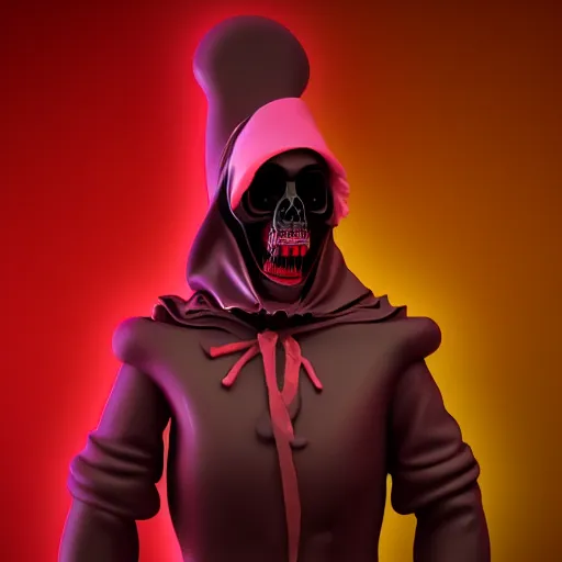 Prompt: candypunk grim reaper, character design, high quality digital art, render, octane, redshift, volumetric lighting, oled