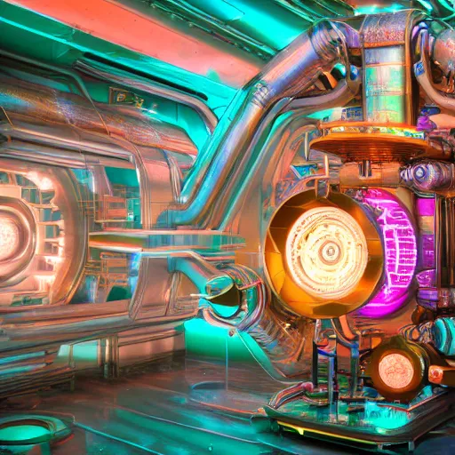 Image similar to album art, tripmachine, album is called tripmachine, photo of a huge futuristic steampunk machinery inside a futuristic generator, 8 k, fluorescent colors, halluzinogenic, multicolored, exaggerated detailed, front shot, 3 d render, octane