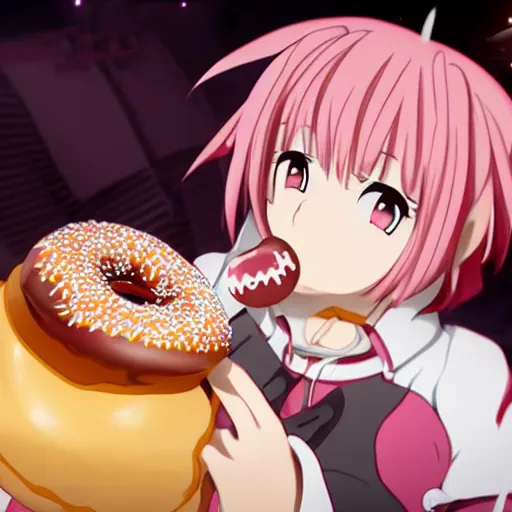 Prompt: Astolfo eating a donut, 4k