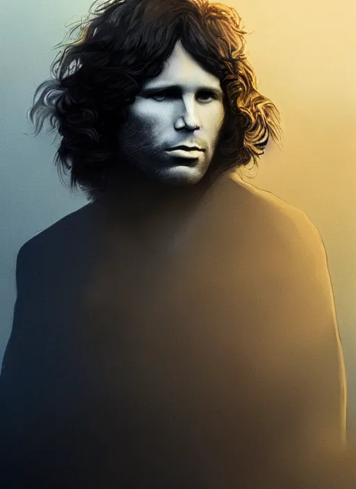 Prompt: jim morrison in real life, face centered portrait of jim morrison, confident, fog, rain, volumetric lighting, beautiful, golden hour, sharp focus, ultra detailed, cgsociety by leesha hannigan, ross tran, thierry doizon, kai carpenter, ignacio fernandez rios, noir art house, 4 k, 3 5 mm, fujifilm