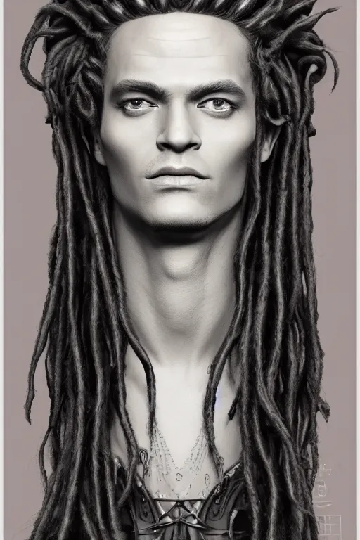 Image similar to vaporwave, an elegant sophisticated gothic king with long wild dreads, straight on, by artgerm, jamie hewlett, tom bagshaw, gerald brom, 4 k, smooth, hd, substance designer render, full body character concept art, 2 point studio lighting,