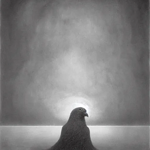 Image similar to raven by Zdzisław Beksiński, oil on canvas