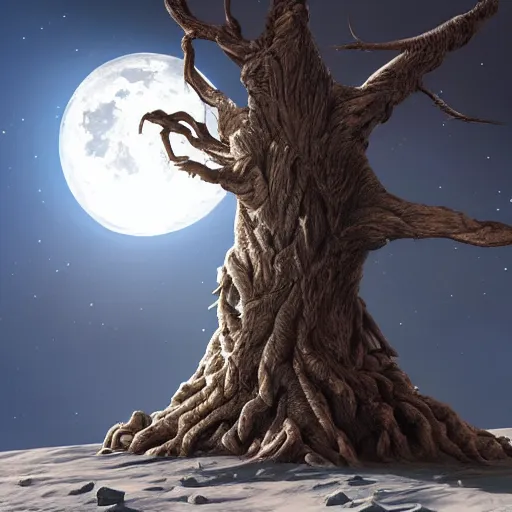 Image similar to giant tree on the moon, artstation, detailed, digital art