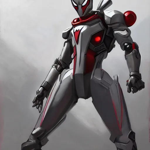 Image similar to greg manchess portrait painting of armored spiderman ultraman grey fox from metal gear cyborg gay japanese - american hybrid as overwatch character, medium shot, asymmetrical, profile picture, organic painting, sunny day, matte painting, bold shapes, hard edges, street art, trending on artstation, by huang guangjian and ail elvgren and sachin teng