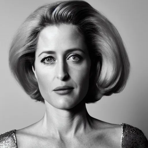 Image similar to photo of a gorgeous 40-year-old Gillian Anderson with a 1970s hairstyle by Mario Testino, detailed, head shot, award winning, Sony a7R -