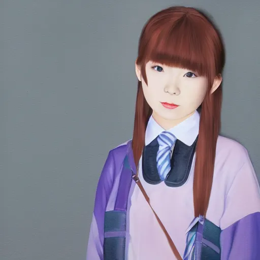 Image similar to a painting of Japanese schoolgirl, clothed, VFX