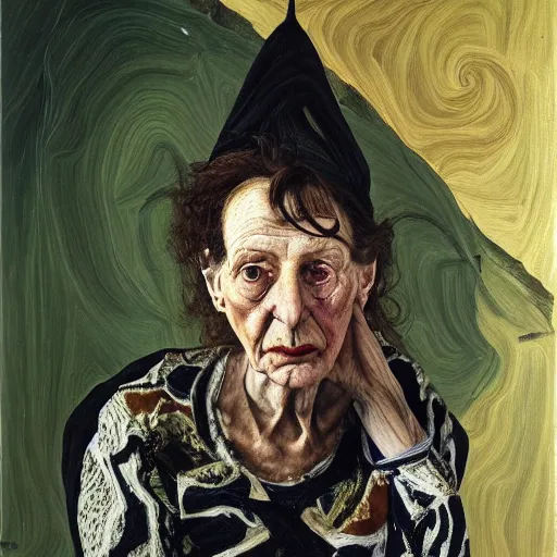 Prompt: high quality high detail painting by lucian freud, hd, portrait of dark woman witch