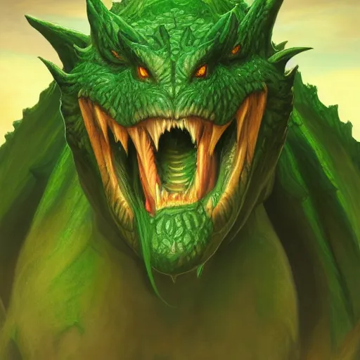 Prompt: a large green dragon with its mouth open, concept art by Alex Horley-Orlandelli, polycount, antipodeans, grotesque, d&d, concept art
